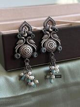 Load image into Gallery viewer, German Silver Peacock Hanging Beads Jhumka earrings
