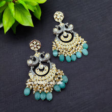 Load image into Gallery viewer, Tayani Kundan gold plated Peacock Mint chandbali earrings
