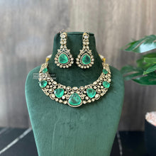 Load image into Gallery viewer, Tayani Gold plated Emerald Green Doublet  Premium Statement Necklace set
