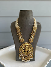 Load image into Gallery viewer, White Pearl Krishna Golden Bridal Heavy necklace set
