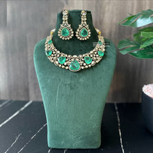 Load image into Gallery viewer, Tayani Gold plated Emerald Green Doublet  Premium Statement Necklace set
