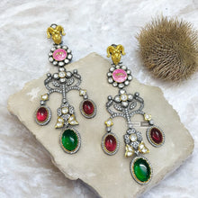 Load image into Gallery viewer, Sabya Jaguar inspired Long Exclusive Statement Kundan Inspired Gem stone Earrings
