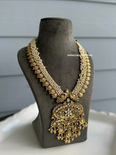 Load image into Gallery viewer, Long Heavy Flower Kundan Hanging Pearl Drop Statement Premium Necklace set
