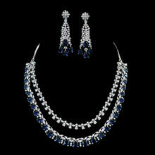 Load image into Gallery viewer, Royal Blue Layered Designer Solitaire American Diamond Necklace set
