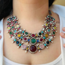 Load image into Gallery viewer, German silver three layer multicolor Statement Necklace set
