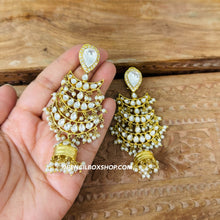 Load image into Gallery viewer, Kundan Golden Dangling Long Jhumka Earrings
