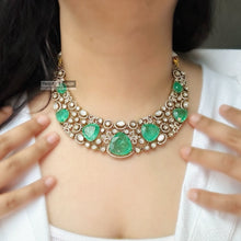 Load image into Gallery viewer, Tayani Gold plated Emerald Green Doublet  Premium Statement Necklace set
