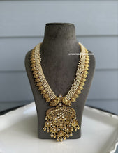 Load image into Gallery viewer, Long Heavy Flower Kundan Hanging Pearl Drop Statement Premium Necklace set
