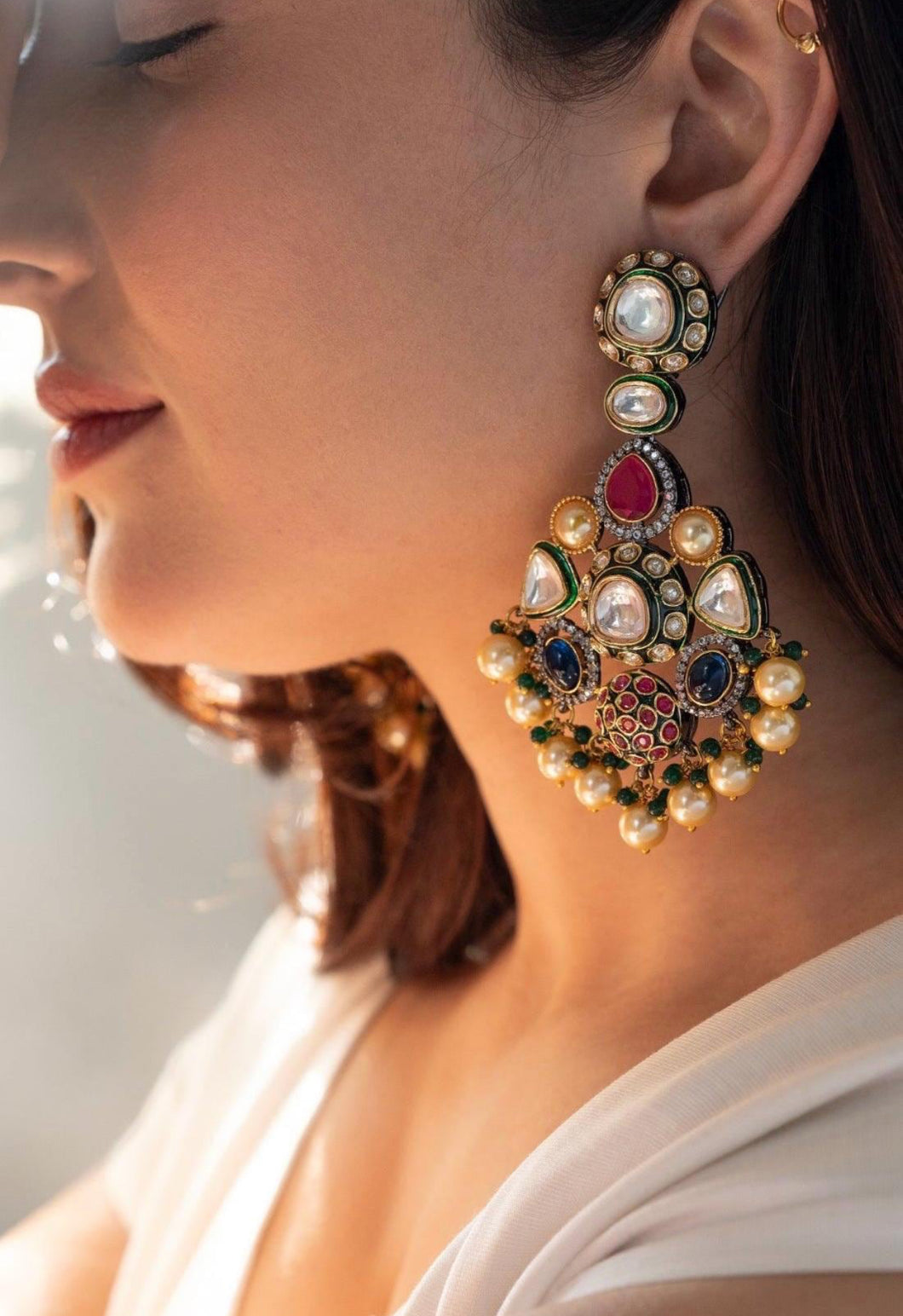 Multicolor Premium Sabya Inspired Kundan Earrings