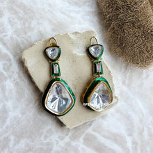 Load image into Gallery viewer, Uncut Kundan Green Enamel Kareena kapoor inspired Earrings
