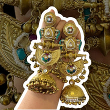 Load image into Gallery viewer, Noor Jhumkas-92.5 German silver Fusion Long Statement pachi Kundan Jhumka Earrings
