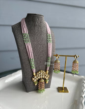 Load image into Gallery viewer, Pink mint 22k gold plated Tayani long Premium Necklace set
