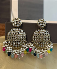 Load image into Gallery viewer, Kundan Round Pearl Beads Hanging Earrings
