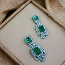 Load image into Gallery viewer, American Diamond Silver Emerald Green Cz Earrings
