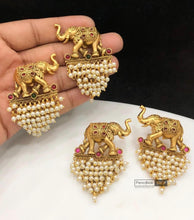 Load image into Gallery viewer, Elephant Pearl Kemp Stone Golden earrings
