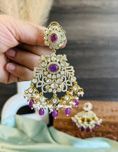 Load image into Gallery viewer, Heavy Premium Purple Glass Beads Moissanite chandbali Earrings
