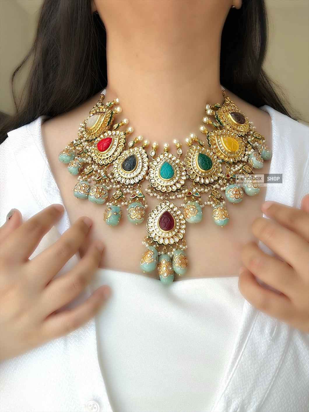 Jaislmer special Bridal Multicolor carved Statement Necklace set