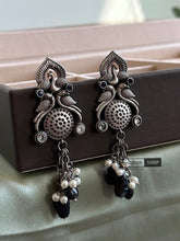 Load image into Gallery viewer, German Silver Peacock Hanging Beads Jhumka earrings
