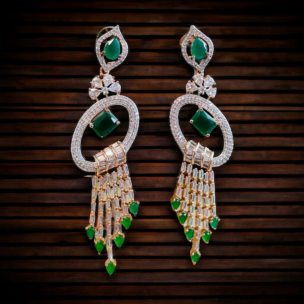 American Diamond Rose gold Green Dangling earrings