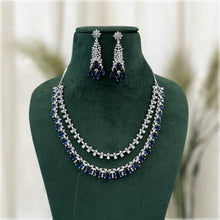 Load image into Gallery viewer, Royal Blue Layered Designer Solitaire American Diamond Necklace set
