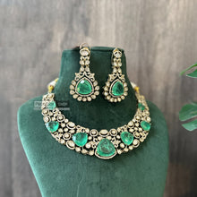 Load image into Gallery viewer, Tayani Gold plated Emerald Green Doublet  Premium Statement Necklace set
