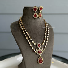 Load image into Gallery viewer, Double layer Moissanite Ruby Stone Long statement necklace set
