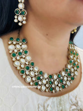 Load image into Gallery viewer, Emerald Green Golden Designer Moissanite Necklace set
