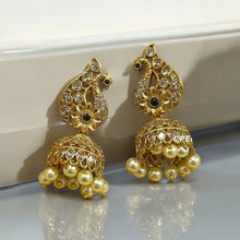 Load image into Gallery viewer, Peacock multicolor cz Pearl drop Indian jhumka ethnic earrings
