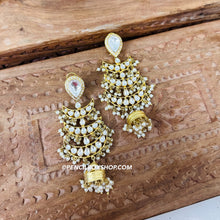 Load image into Gallery viewer, Kundan Golden Dangling Long Jhumka Earrings
