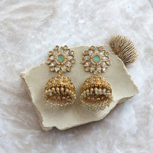 Load image into Gallery viewer, Premium Tayani Pearl Golden 22k Gold plated Jhumka Earrings
