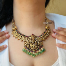 Load image into Gallery viewer, Lakshmi ji Kemp Stone Pearl Statement Temple Necklace set
