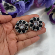 Load image into Gallery viewer, Flower Round Polki Silver polish stud earrings
