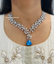 Load image into Gallery viewer, Trisha Certified Svarovski American Diamond Blue necklace set
