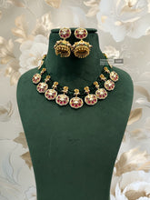 Load image into Gallery viewer, Green ruby Pearl beaded Crystal Mala ethnic temple necklace set
