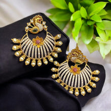 Load image into Gallery viewer, Cz Stone peacock cz pearl Temple earrings
