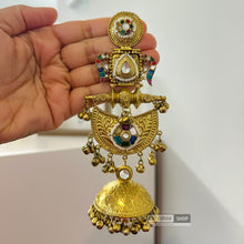 Load image into Gallery viewer, Noor Jhumkas-92.5 German silver Fusion Long Statement pachi Kundan Jhumka Earrings
