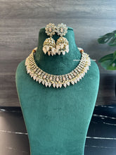 Load image into Gallery viewer, Anvi Peach Golden Polki Necklace Set with Maangtikka
