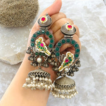 Load image into Gallery viewer, German silver pachi Ghungroo jhumka German silver earrings
