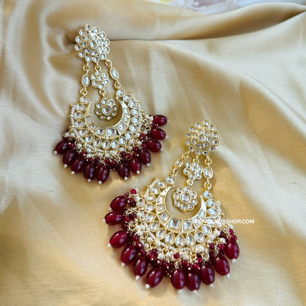 Kundan Statement Pearl Drop Chandbali Jhumka earrings