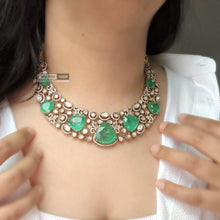 Load image into Gallery viewer, Tayani Gold plated Emerald Green Doublet  Premium Statement Necklace set
