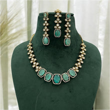 Load image into Gallery viewer, Tayani Gold plated Mint Mehendi Polish Necklace set with maangtikka
