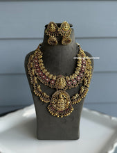 Load image into Gallery viewer, Real Kemp Stone Peacock Lakshmi ji Layered Necklace set templejewelry
