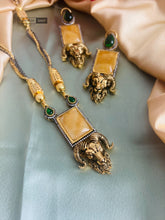 Load image into Gallery viewer, Jaguar Long Dual tone Natural stones necklace Pendant set
