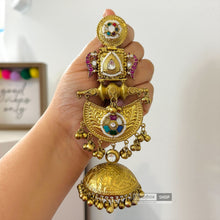 Load image into Gallery viewer, Noor Jhumkas-92.5 German silver Fusion Long Statement pachi Kundan Jhumka Earrings
