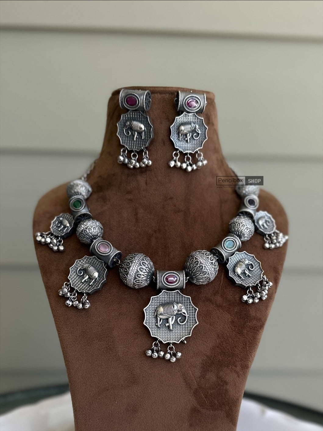 German Silver elephant Necklace  set
