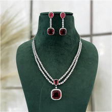 Load image into Gallery viewer, Ruby double line Designer Solitaire American Diamond Necklace set
