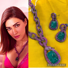 Load image into Gallery viewer, Kriti Sanon American Diamond Invisible green Pink Knot Necklace set
