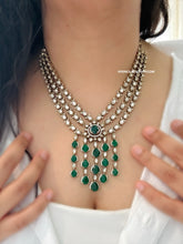 Load image into Gallery viewer, Harini Green layered Premium Tayani Gold plated Necklace set
