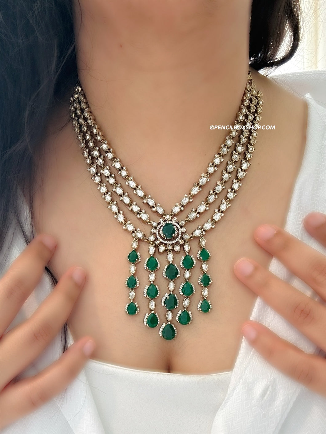 Harini Green layered Premium Tayani Gold plated Necklace set