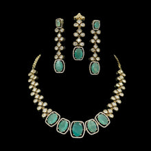 Load image into Gallery viewer, Tayani Gold plated Mint Mehendi Polish Necklace set with maangtikka
